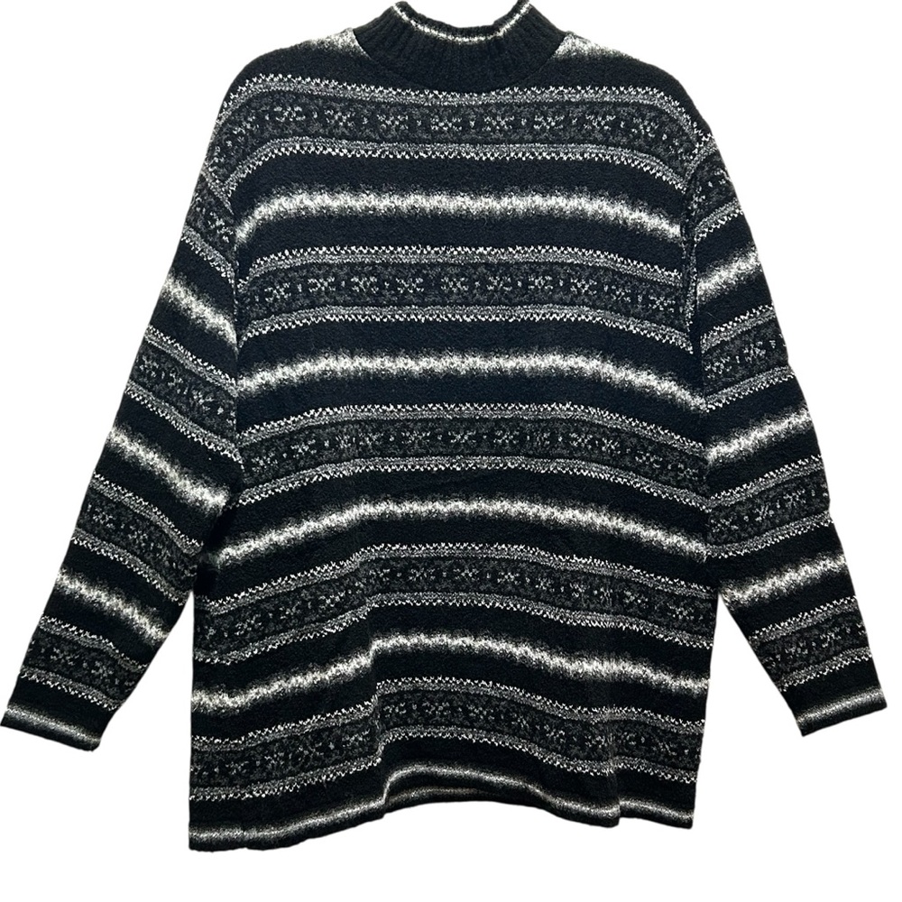 NWOT Yarnworks Black White Fair Isle Wool Blend Pullover Sweater - Size XL